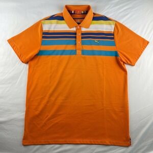 Puma Mens SportLifestyle USP Dry Striped Golf Polo Shirt Orange Large XL